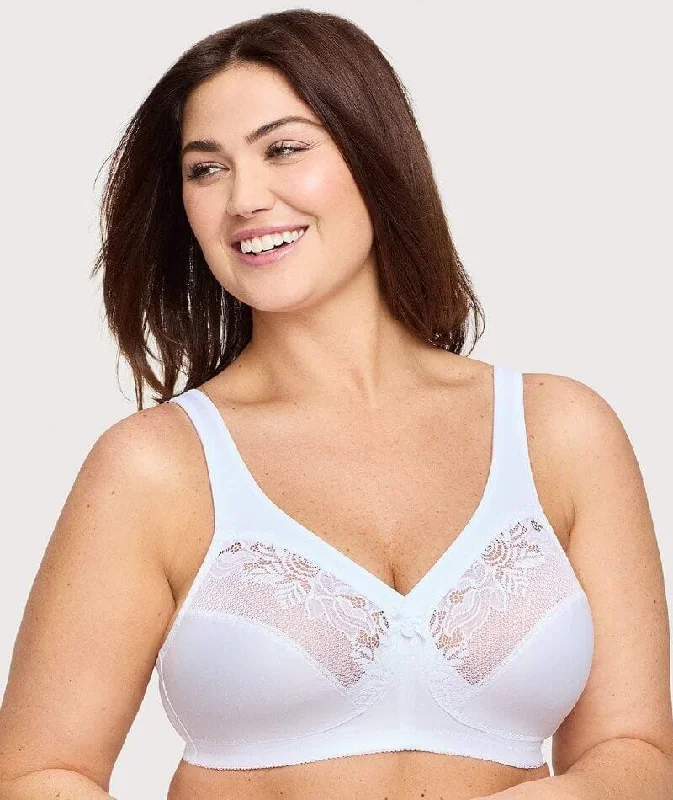 Glamorise Magiclift Minimizer Wire-Free Bra - White Comfortable Lace Bralette