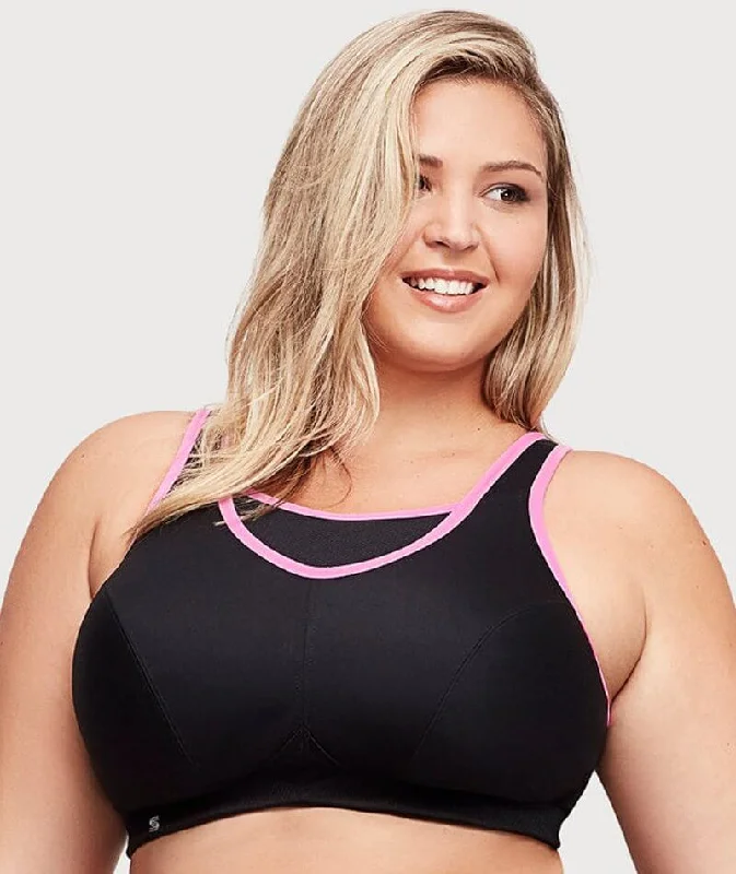 Glamorise No-Bounce Camisole Wire-Free Sports Bra - Black/Pink Soft Padded Bralette