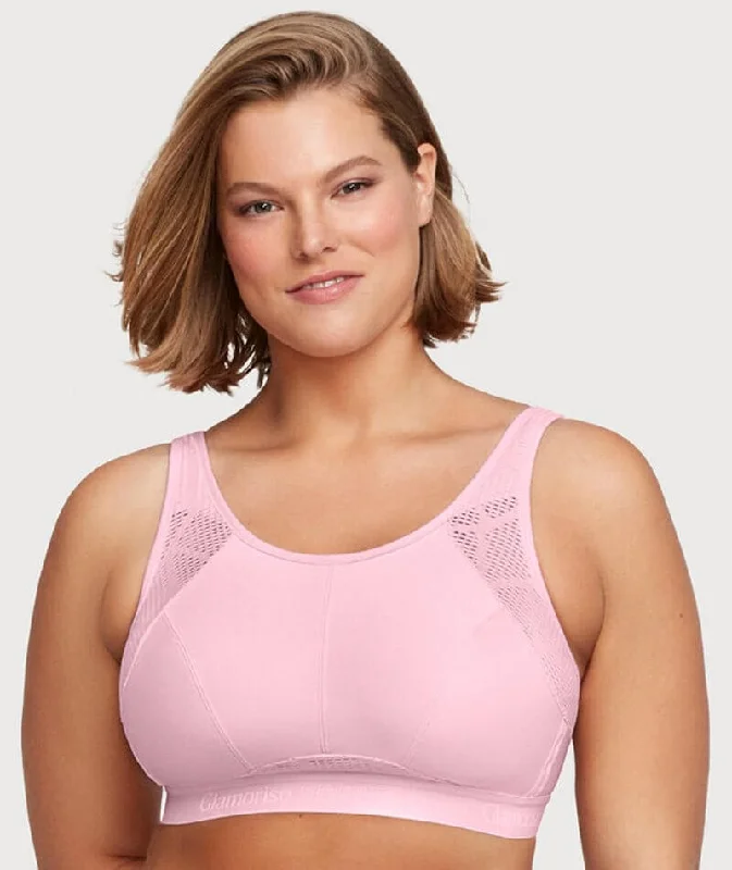 Glamorise No-Sweat Mesh Wire-Free Sports Bra - Pink Lightweight Cotton Bra