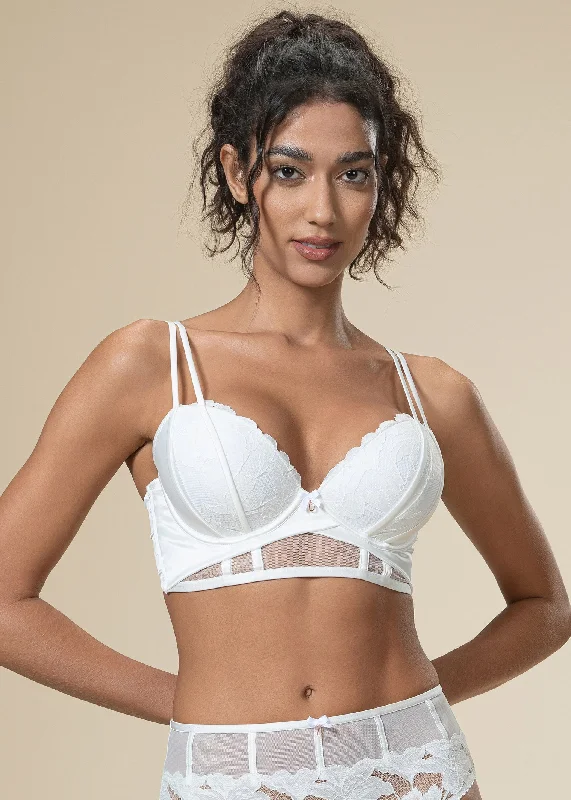 JEAN Underwired White Lace Long Bra Simple Wireless Bra