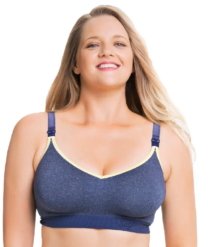 Sugar Candy Crush Fuller Bust Seamless F-HH Cup Wire-free Nursing Bra - Denim Lacy Underwire Bra