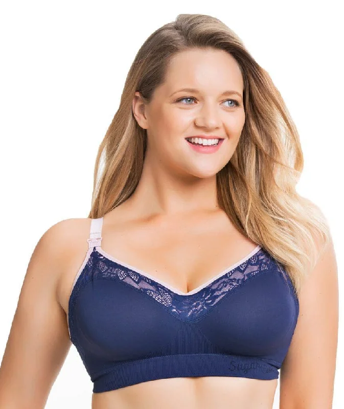 Sugar Candy Lux Fuller Bust Seamless F-HH Cup Wire-free Nursing Bra - Navy Breathable Wireless Bra