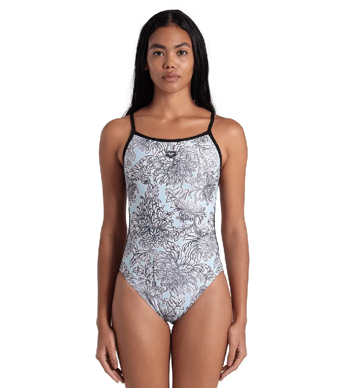 Arena Women's Lydia Jacoby White Floral Lace Back One Piece Swimsuit Black/Multi Vintage Swimwear Look