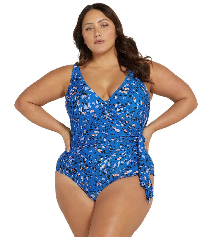 Artesands Woman's Plus Size Jaqua Hayes One Piece Swimsuit (D/DD Cup) Blue Solid Color Swimsuit