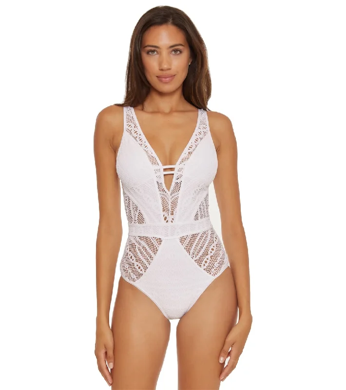 Becca Swim Women's Color Play Plunge One Piece Swimsuit White Stylish Cover-Up Set