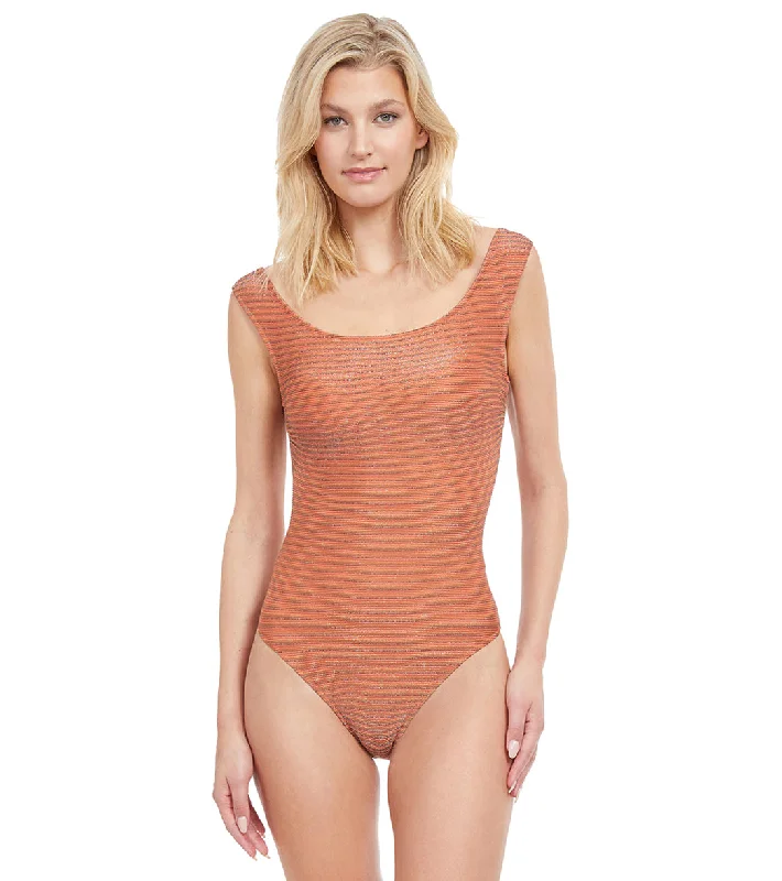 Gottex Women's Martini Lurex Pin Stripes One Piece Swimsuit Multi Orange Vintage Swimwear Look