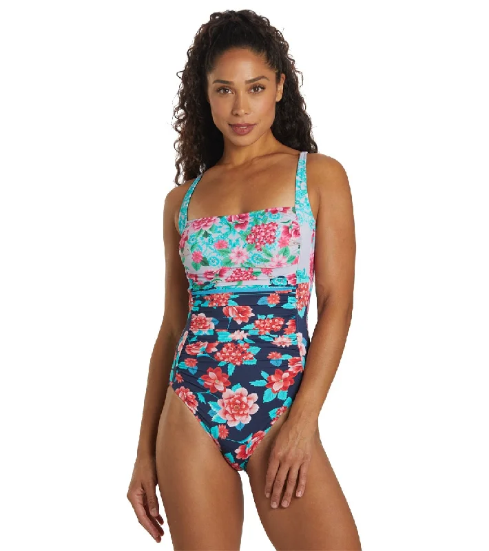 Johnny Was Women's Japer Ruched One Piece Swimsuit Multi Strapless Swimsuit Top