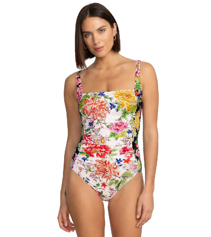 Johnny Was Women's Metalli Mix Ruched One Piece Swimsuit Metalli Casual Swim Dress