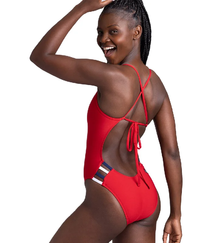 JOLYN Women's Gavin 2 Red Multi One Piece Swimsuit Red/Navy/White Ruched Swimwear Set