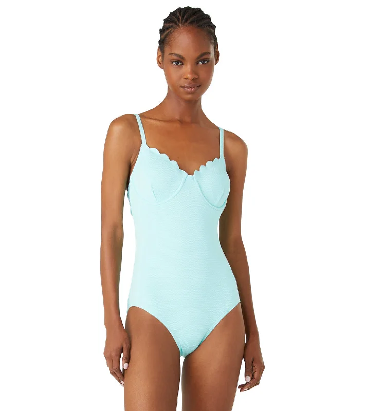 Kate Spade New York Women's Pique Solids Underwire One Piece Swimsuit Low Tide Shiny One-Piece Swimsuit