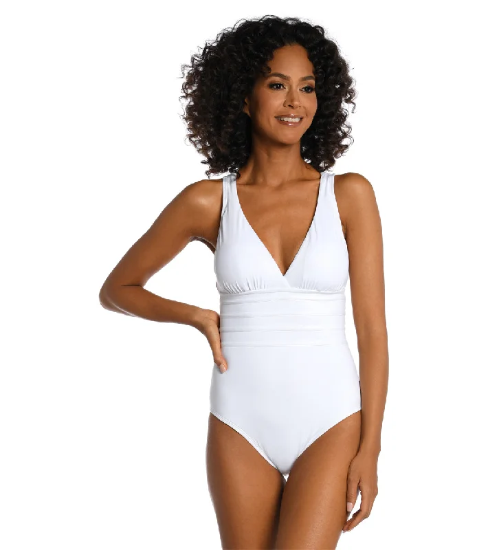 La Blanca Island Goddess Multi Strap One Piece Swimsuit White Tropical Print One-Piece