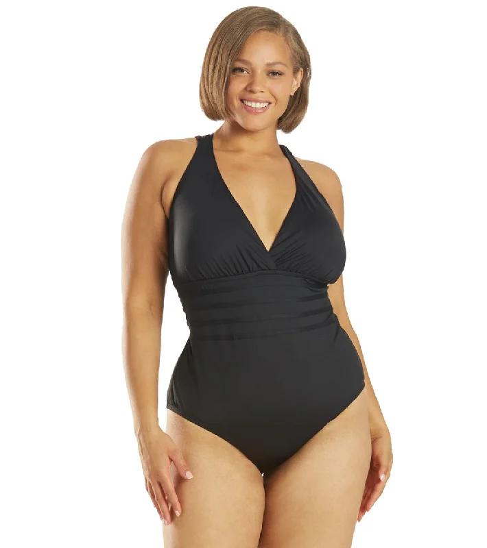 La Blanca Plus Size Island Goddess Multi Strap One Piece Swimsuit Black Bold Swimsuit Design