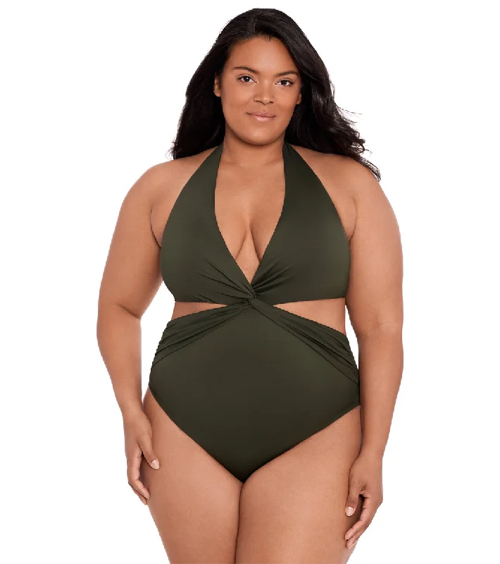 Lauren Ralph Lauren Plus Size Cut Out Halter One Piece Swimsuit High-Cut One-Piece