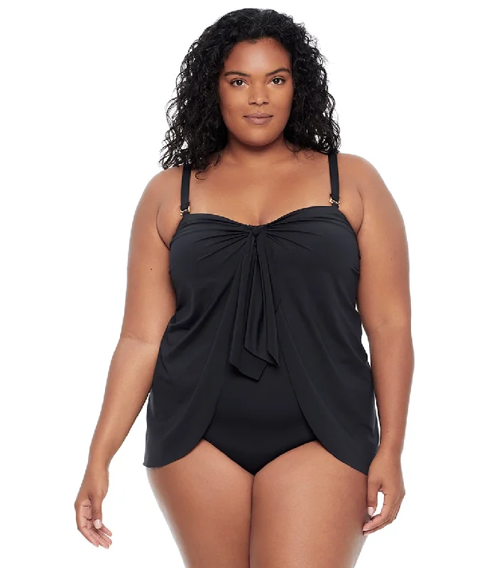 Lauren Ralph Lauren Women's Plus Size Beach Club Flyaway One Piece Swimsuit Black Comfortable Swim Shorts