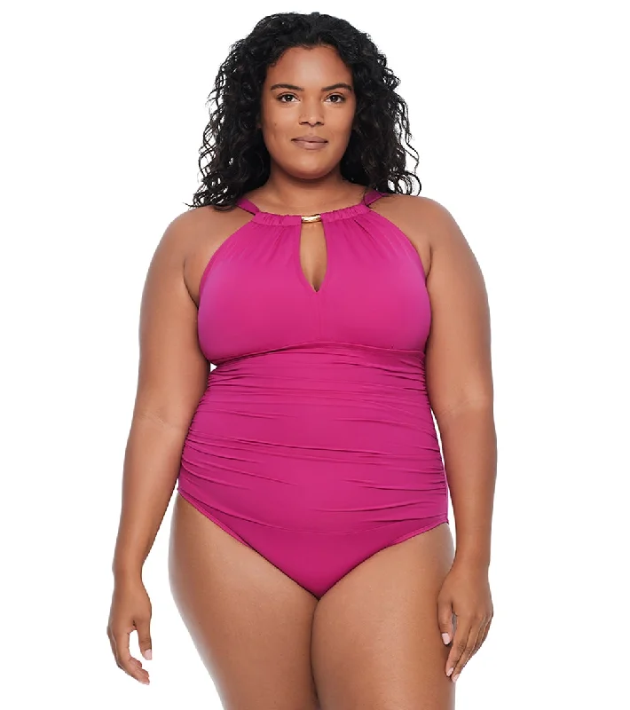 Lauren Ralph Lauren Women's Plus Size Beach Club High Neck One Piece Swimsuit Swim Skirt Set