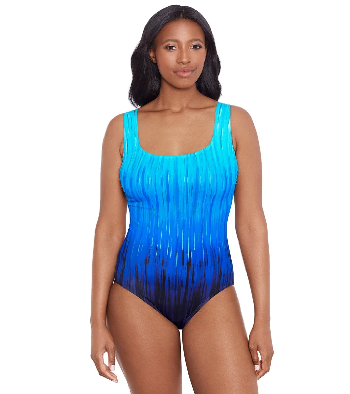 Longitude Women's High Energy Triple Cross Back Back Tank One Piece Swimsuit Blue Plus-Size Bikini Set