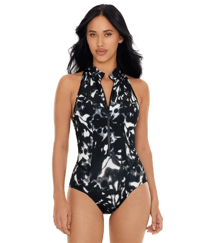 Magicsuit by Miraclesuit Women's Dream State Coco One Piece Swimsuit Black/Multi Button-Front Swimsuit