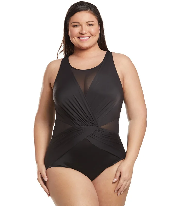 Miraclesuit Plus Size Illusionist Palma One Piece Swimsuit Black Classic Two-Piece Bikini