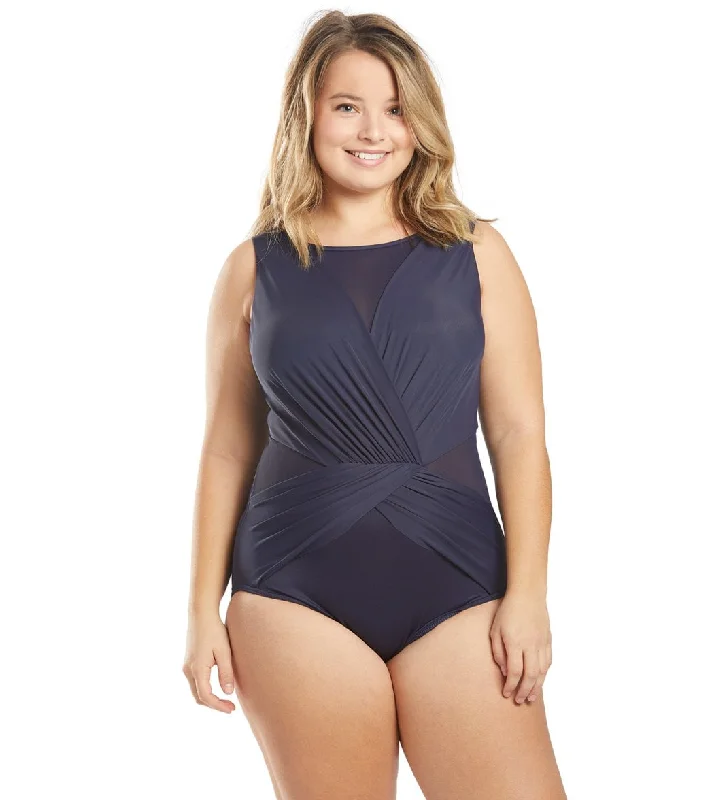 Miraclesuit Plus Size Illusionist Palma One Piece Swimsuit Midnight Adjustable Bikini Bottoms