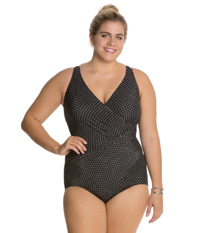 Miraclesuit Plus Size Pin Point Oceanus One Piece Swimsuit Black/White Tropical Print Bikini