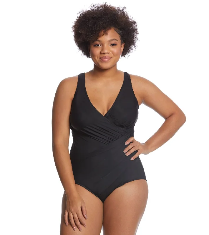 Miraclesuit Plus Size Solids Oceanus One Piece Swimsuit  Black Two-Piece Beachwear