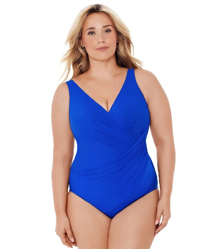 Miraclesuit Plus Size Solids Oceanus One Piece Swimsuit  Delphine Blue Tie-Back Swimwear