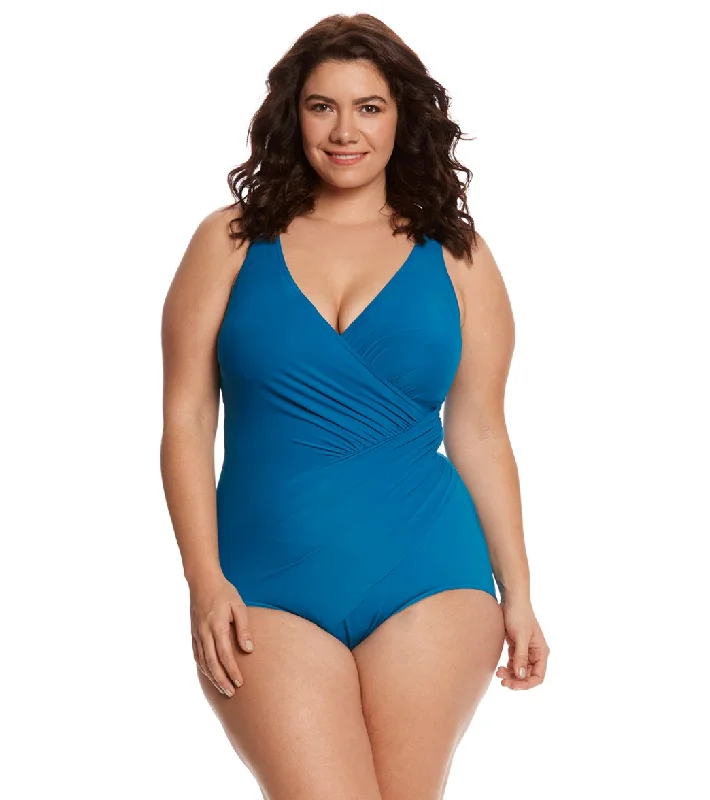 Miraclesuit Plus Size Solids Oceanus One Piece Swimsuit  Peacock Lace-Detail Bikini Set