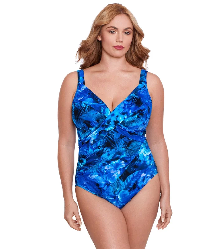 Miraclesuit Plus Women's  Sous Marine Revele Plus One Piece Swimsuit Blue/Multi Elegant Halter Bikini