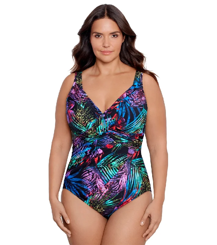 Miraclesuit Women's Plus Size Tropicat Revele One Piece Swimsuit Blue Multi Push-Up Swimsuit Top