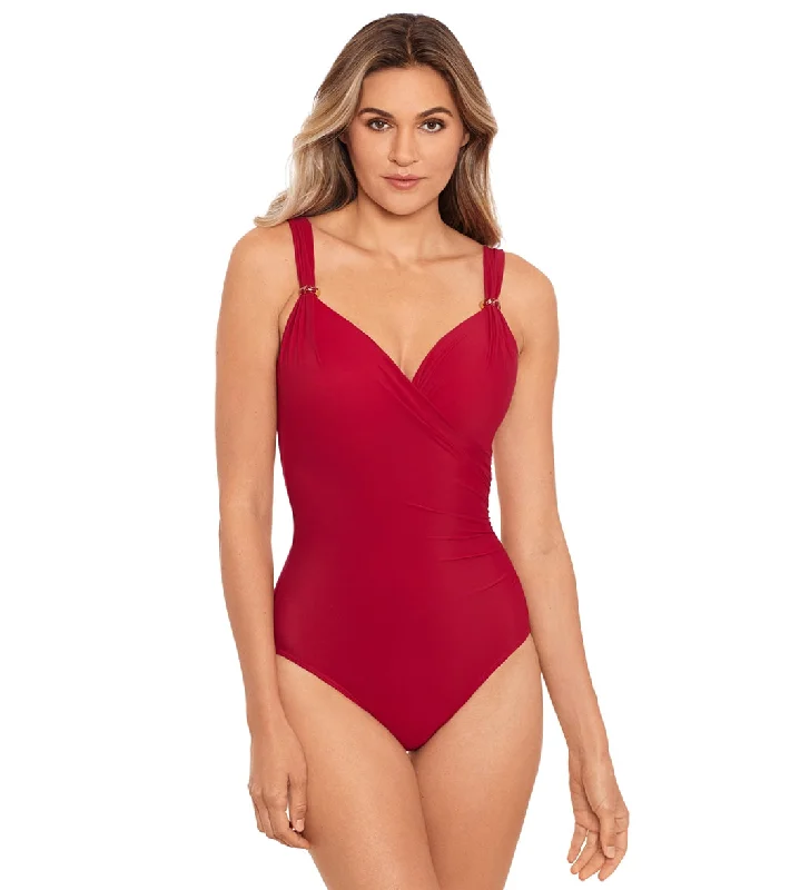 Miraclesuit Women's Razzle Dazzle Siren One Piece Swimsuit Grenadine Bold High-Cut Bikini