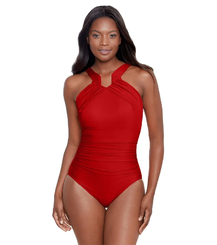 Miraclesuit Women's Rock Solid Aphrodite One Piece Swimsuit Cayenne Crisscross Back Swimsuit