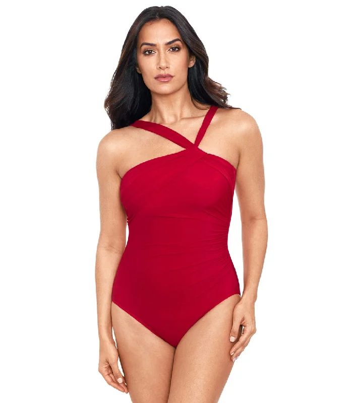 Miraclesuit Women's Rock Solid Europa One Piece Swimsuit Grenadine Elegant Ruffle Swimsuit