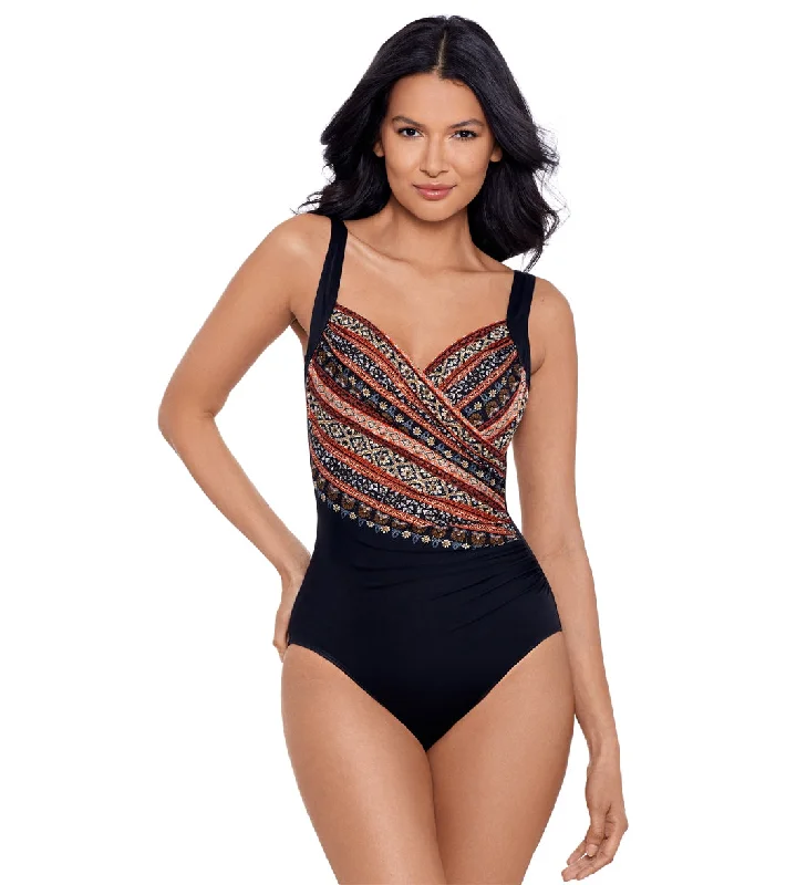 Miraclesuit Women's Zwina Sanibel One Piece Swimsuit Black/Multi Modern High-Waisted Swimsuit