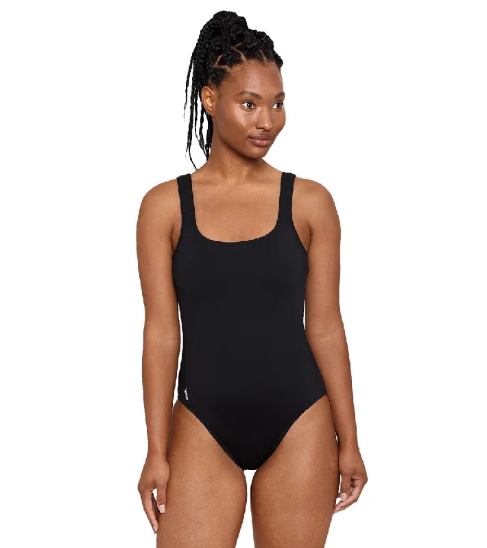 Polo Ralph Lauren Women's Martinique One Piece Swimsuit Black V-Neck Swim Dress