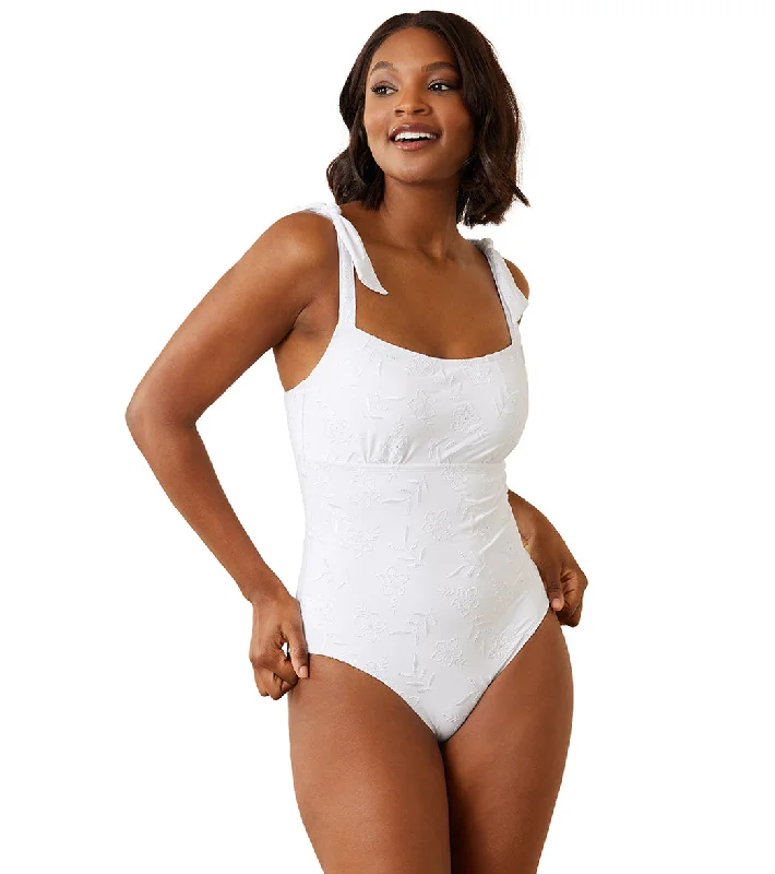 Tommy Bahama Women's Eyelet Hideaway One Piece Swimsuit White Elegant Ruffled Bikini