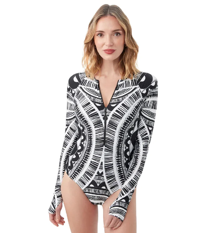 Trina Turk Women's Hula Zip-Up One Piece Swimsuit Multi Ruched Swimwear Set