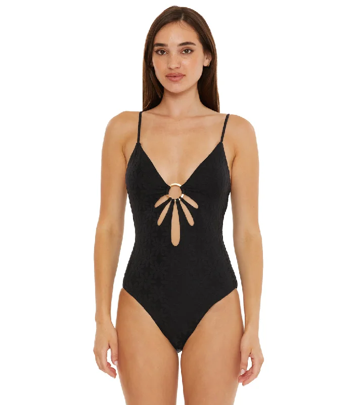 Trina Turk Women's Joplin Cut Out One Piece Swimsuit Black Trendy Swimsuit Bottoms