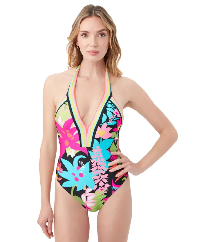 Trina Turk Women's Tiki Plunge One Piece Swimsuit Retro-Inspired Bikini Set