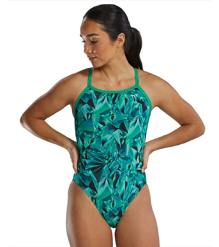 TYR Women's Crystalized Durafast Elite Diamondfit One Piece Swimsuit Green Two-Piece Beachwear