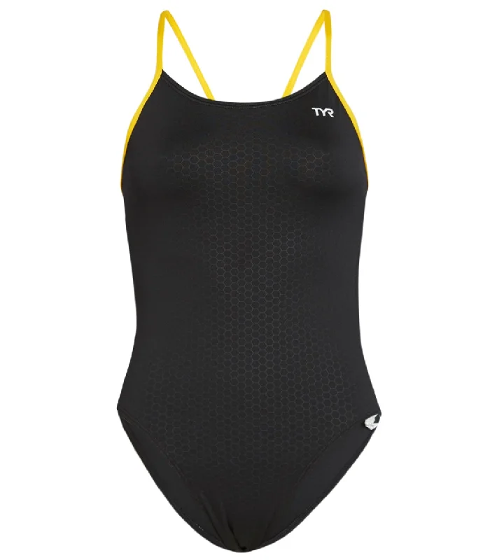 TYR Women's Hexa Cutoutfit One Piece Swimsuit Black/Gold Full Coverage Swimsuit