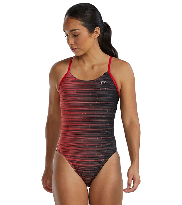 TYR Women's Speedwarp Durafast Elite Cutoutfit One Piece Swimsuit Red Sexy Monokini Swimsuit