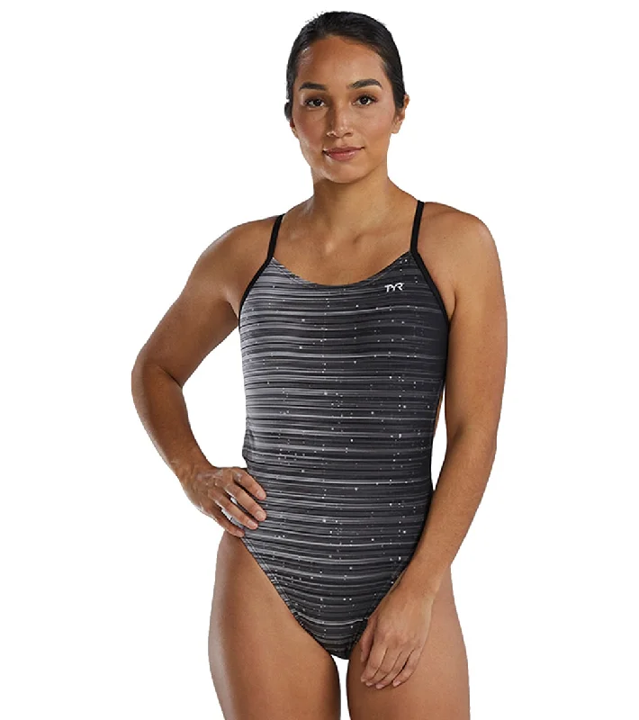 TYR Women's Speedwarp Durafast Elite Cutoutfit One Piece Swimsuit Titanium Trendy Swimwear Set