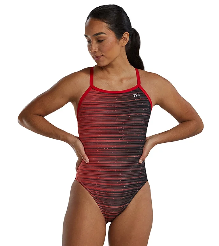 TYR Women's Speedwarp Durafast Elite Diamondfit One Piece Swimsuit Red High-Waisted Swim Bottoms