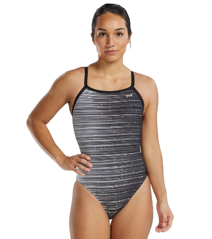 TYR Women's Speedwarp Durafast Elite Diamondfit One Piece Swimsuit Titanium Adjustable Bikini Bottoms